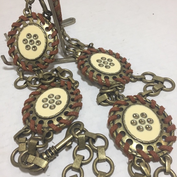 Brass/Bronze Metal Leather Enamel Boho Concho Style Chain Rhinestone Bli… - Picture 4 of 12